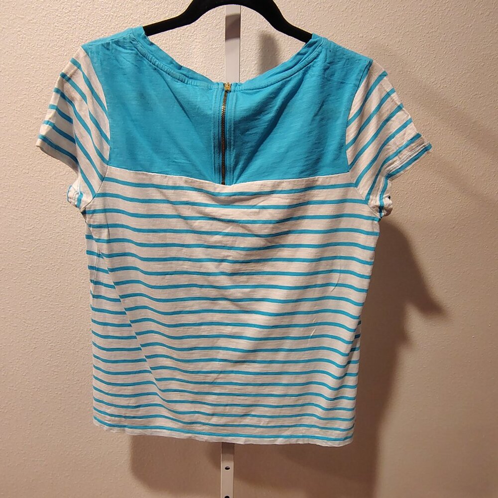 Tommy Hilfiger Women's Blue and White Striped Top Size Large Cotton Short Sleeve - Picture 11 of 11